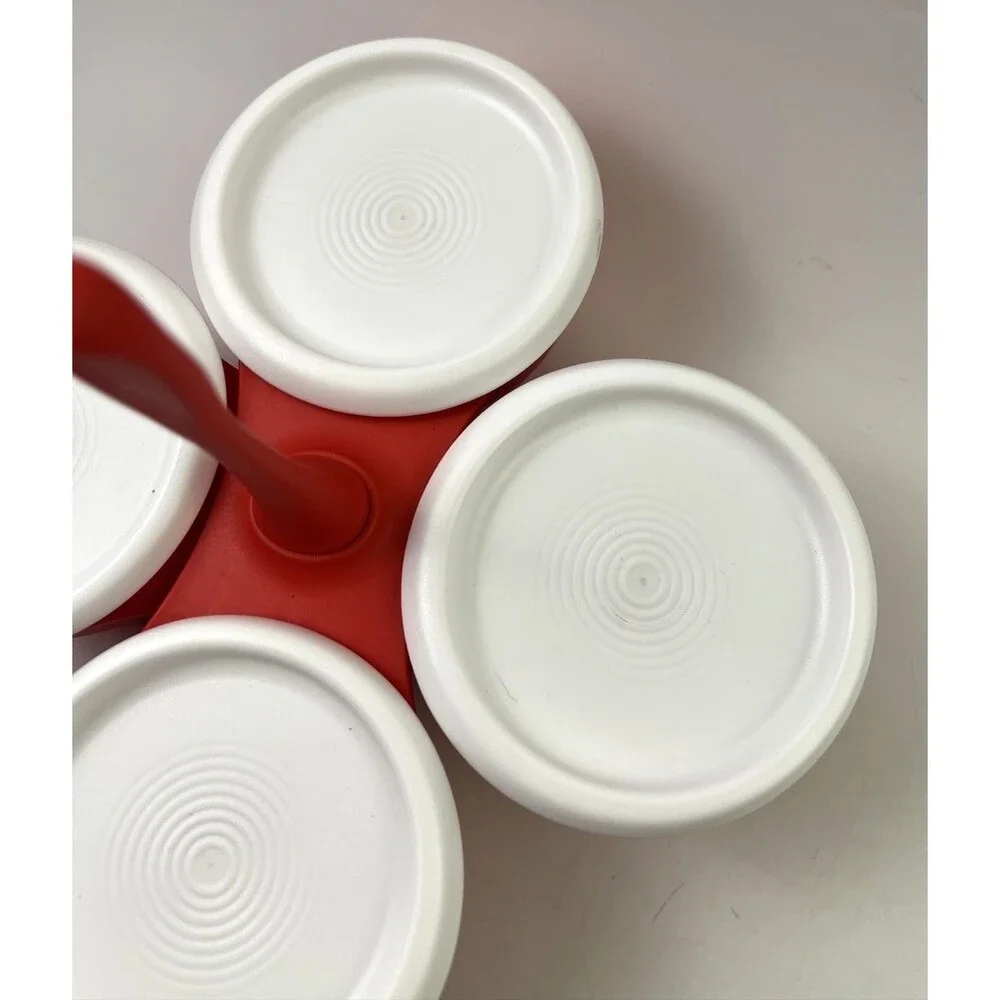 Tupperware Blossom Table Condiment Server Red With White Lids - Complete